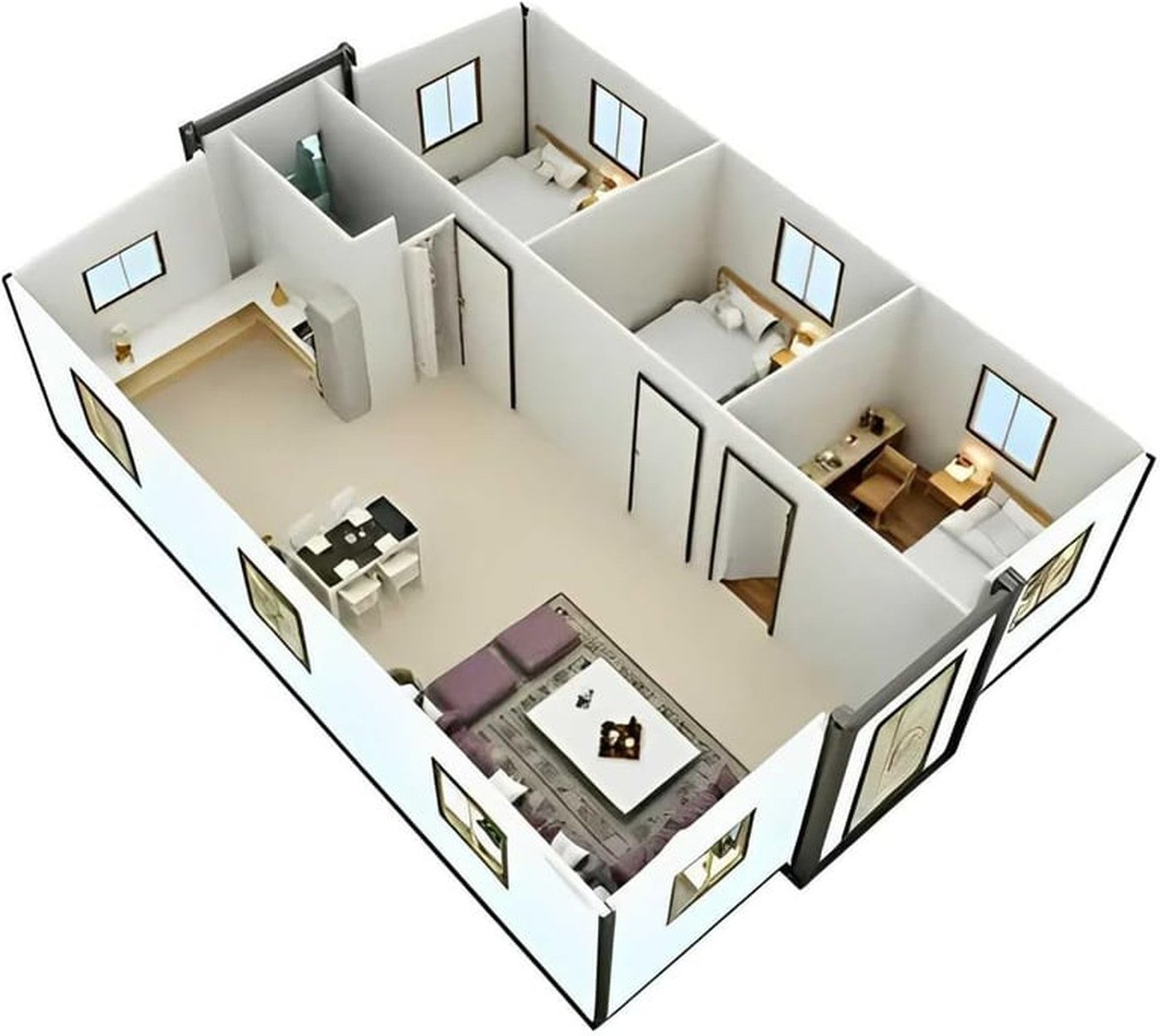 40ft Luxury 3 Bedroom Foldable Container Home - 1 Living Room, 1 Bathroom & Kitchen, Prefab Mobile House Easy Setup - Image 5