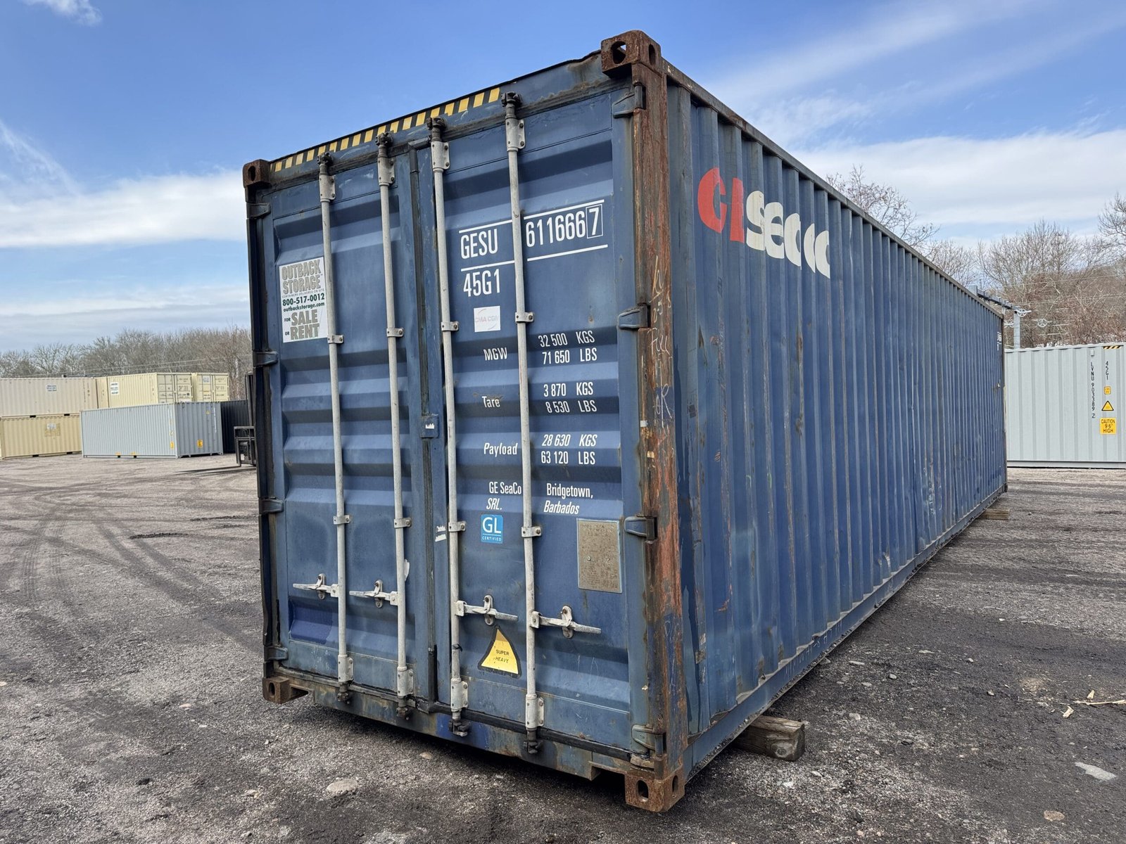 40ft Used High Cube Shipping Container - Wind & Watertight - Blue - Unit GESU611666-7 - Image 6