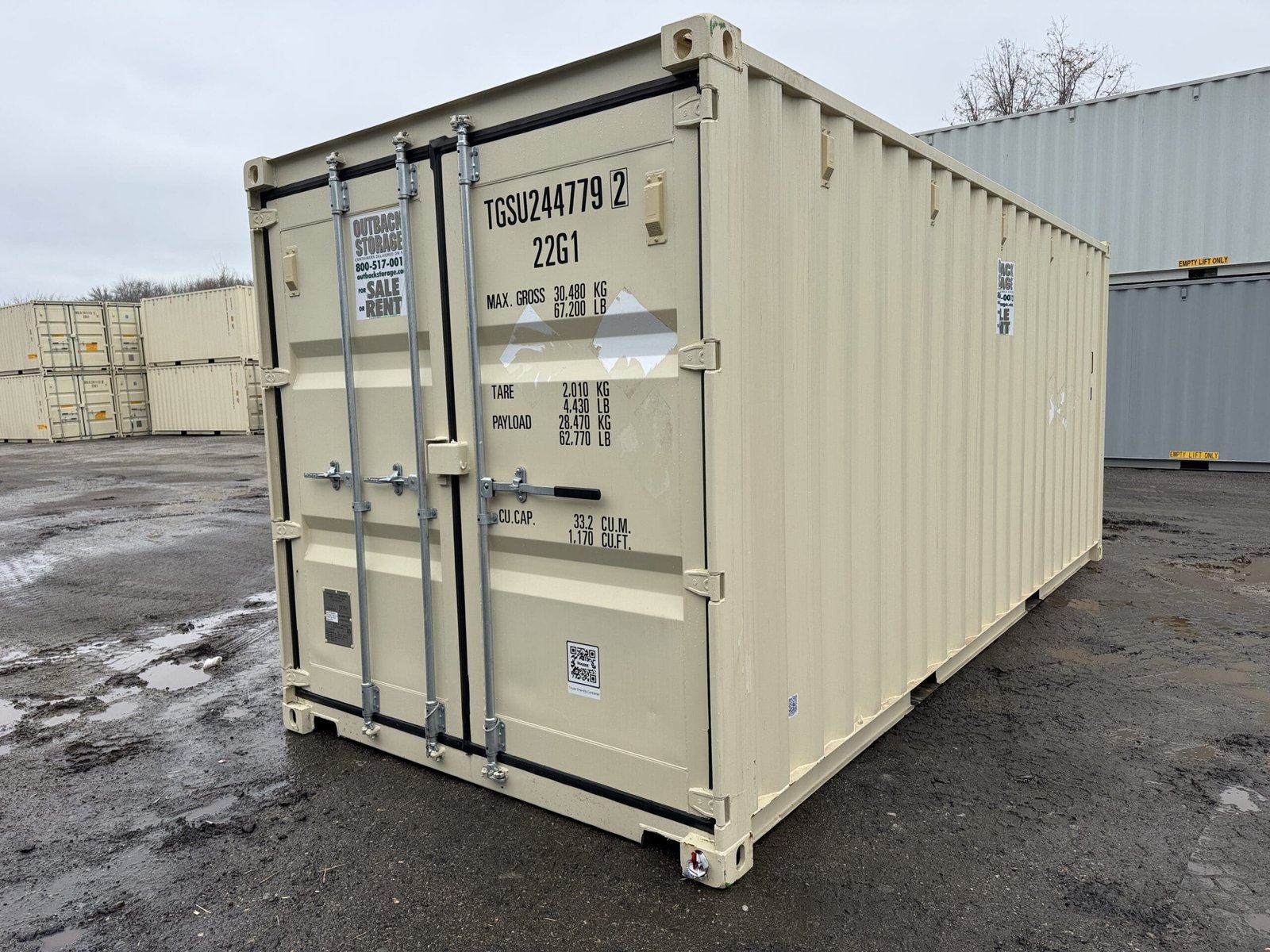 20ft New Shipping Container - Wind & Watertight - Beige - Unit TGSU244779-2 - Image 9