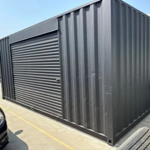 20ft Used Shipping Container - Matte Black w/ 12 Side Roll-Up Door