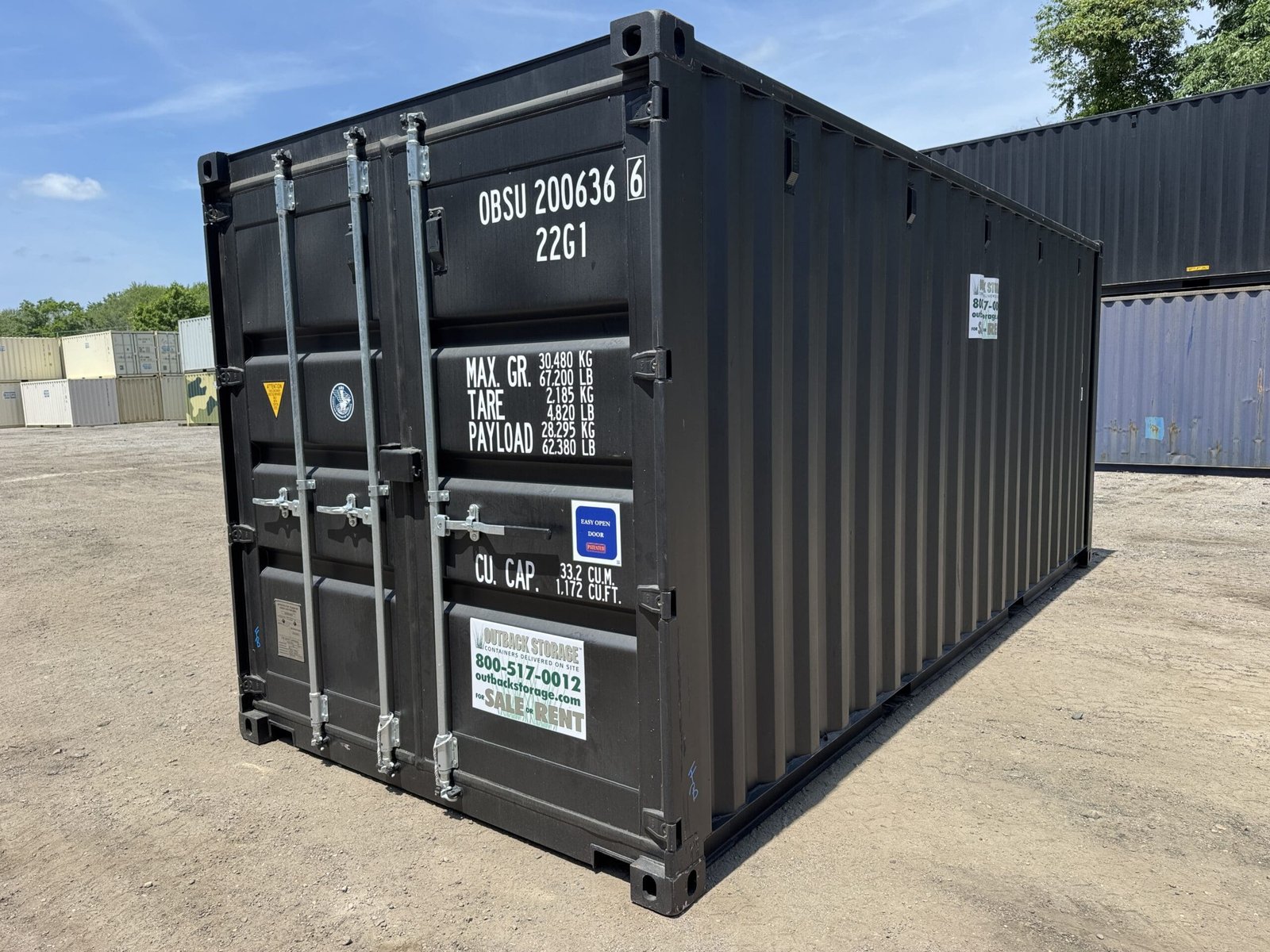 20ft New Shipping Container - Wind & Watertight - Black - Unit OBSU200636-6 - Image 11