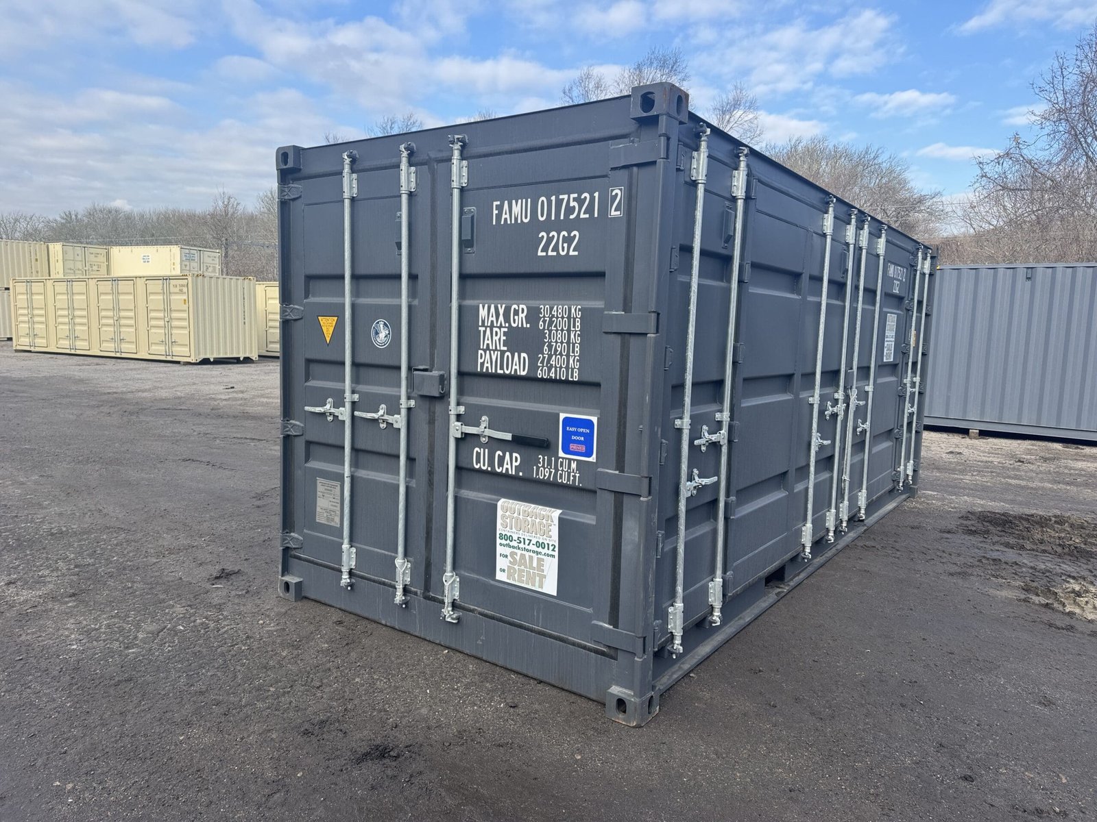 20ft Open Side New Shipping Container - Wind & Watertight - Gray - Unit FAMU017521-2 - Image 8