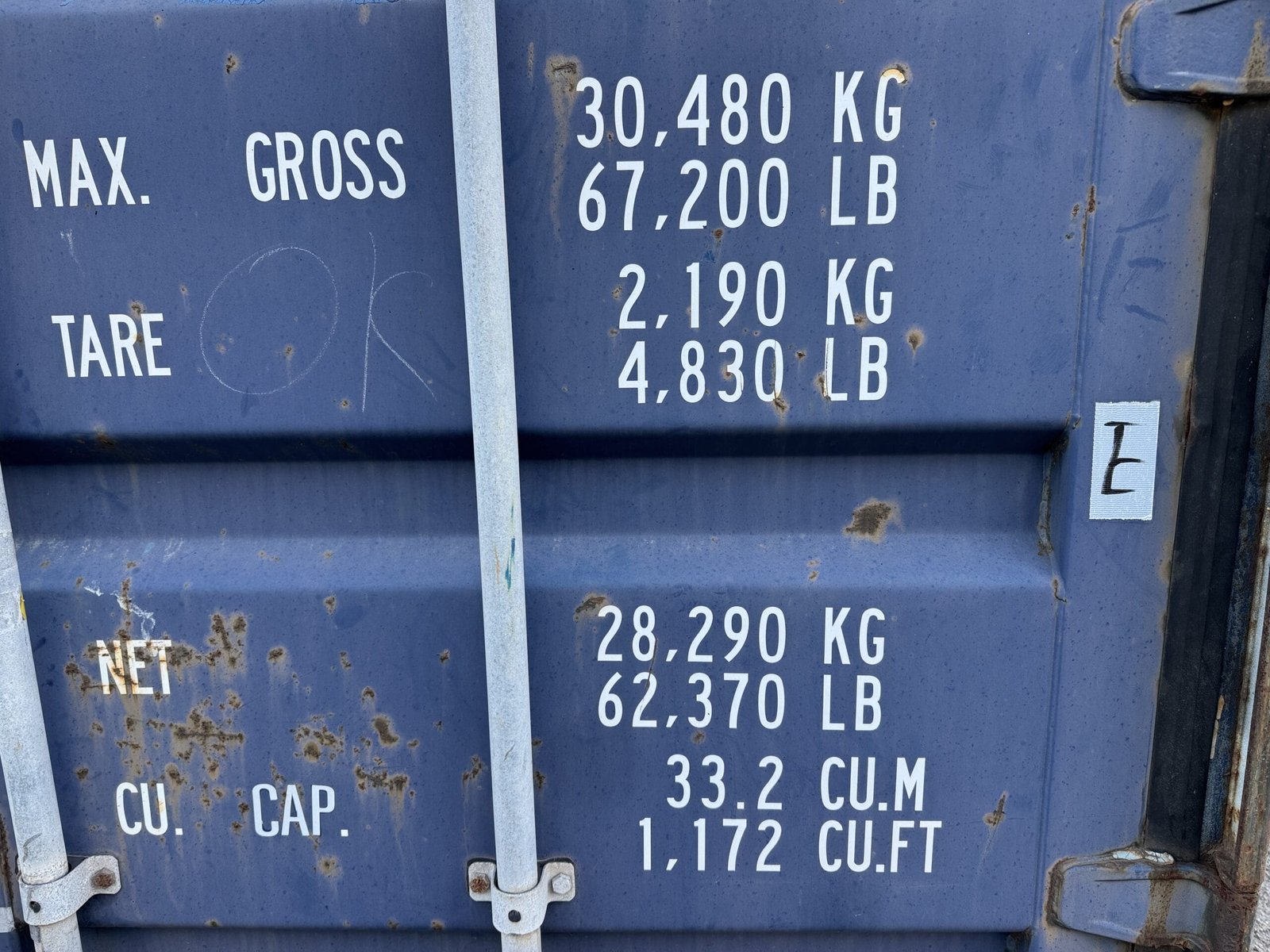 20ft Used Shipping Container - Wind & Watertight - Blue - Unit CMAU180414-2 - Image 4