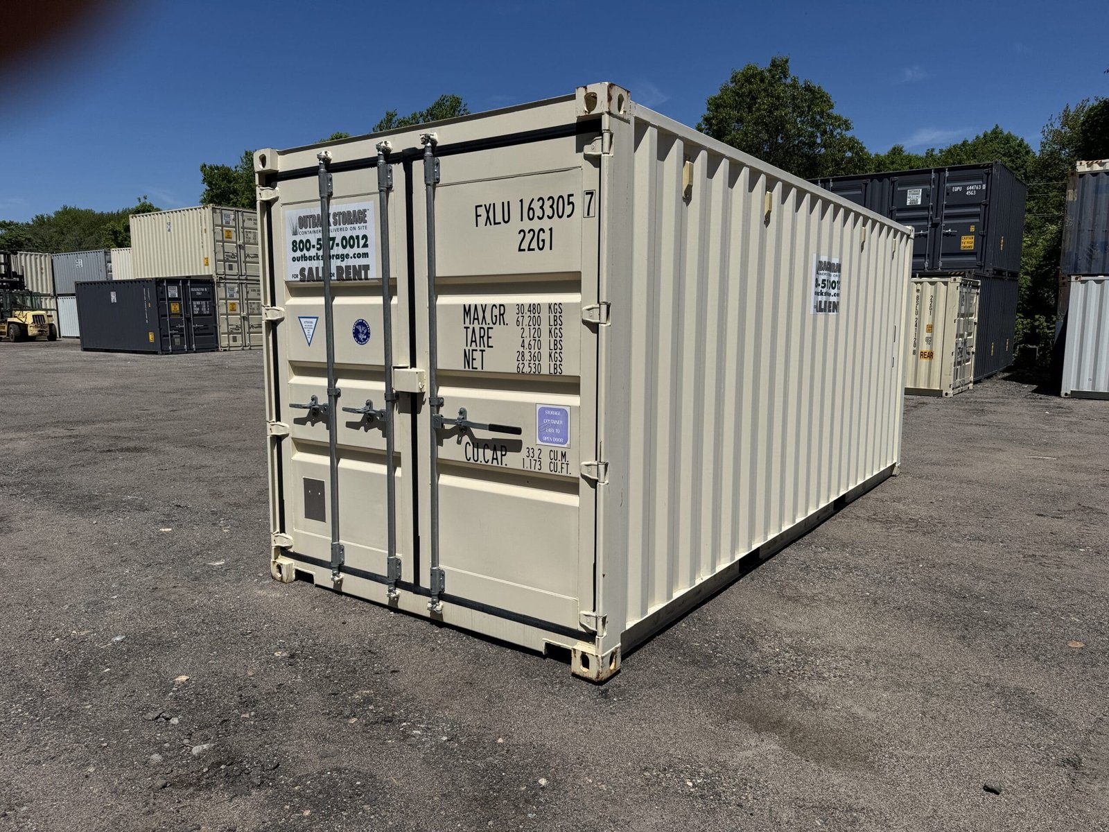 20ft Used Shipping Container - Wind & Watertight - Beige - Unit FBXU163305-7 - Image 9