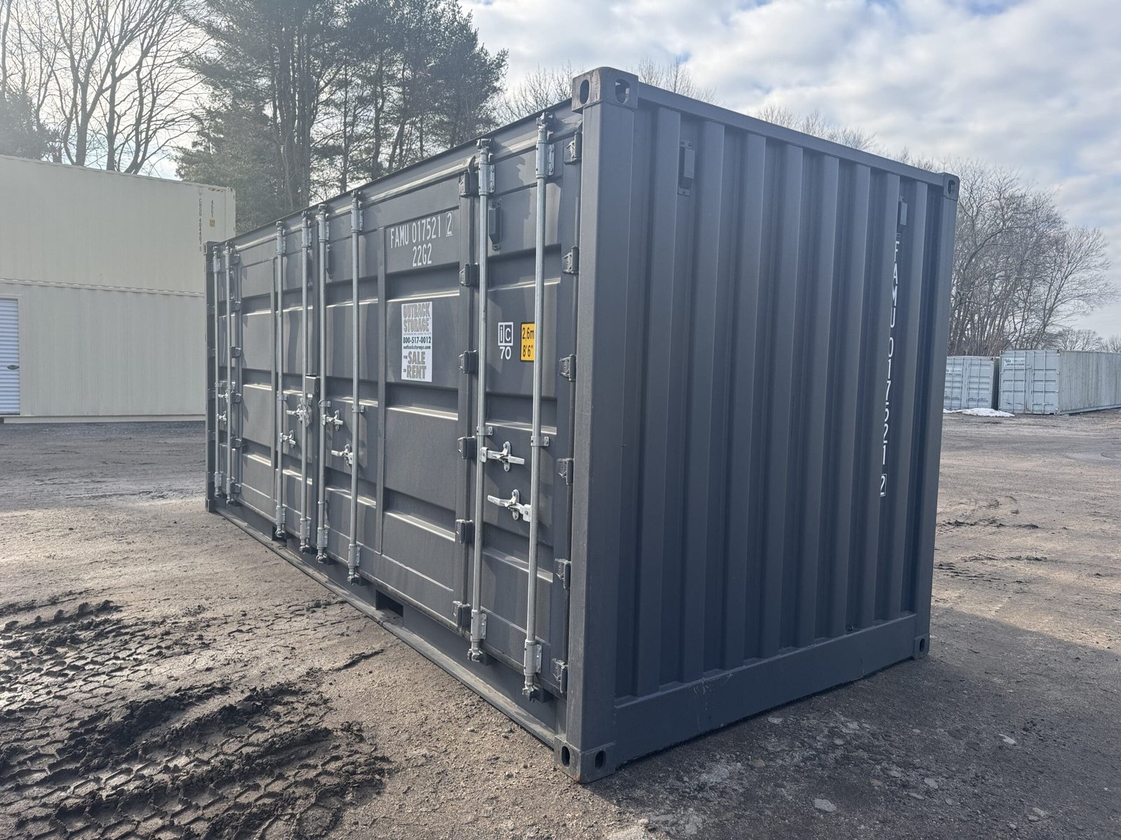 20ft Open Side New Shipping Container - Wind & Watertight - Gray - Unit FAMU017521-2 - Image 10
