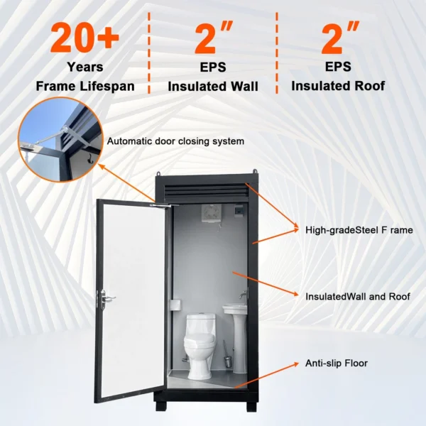 Unisex Mobile Person Portable Toilet Cabin Outdoor Single Restroom w/ Sink &Vent