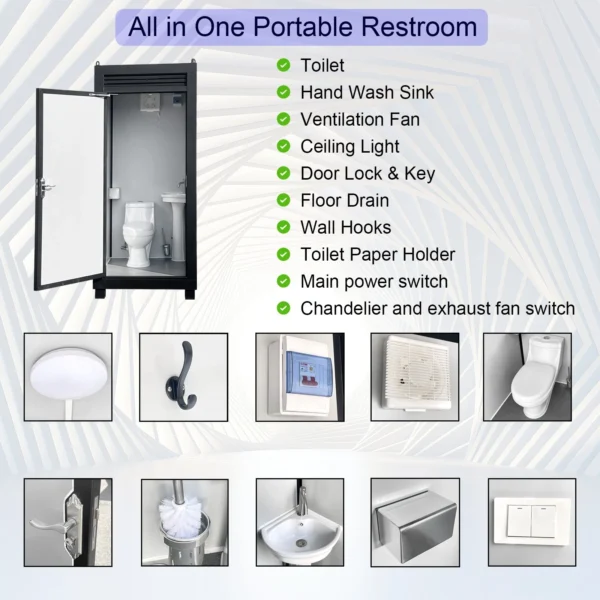 Unisex Mobile Person Portable Toilet Cabin Outdoor Single Restroom w/ Sink &Vent