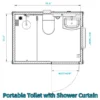 86"x64.6"x93" Portable Toilet w/ Shower Curtain Restroom Bathroom Mobile Toilet