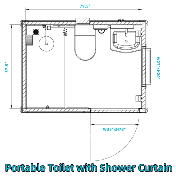 86"x64.6"x93" Portable Toilet w/ Shower Curtain Restroom Bathroom Mobile Toilet