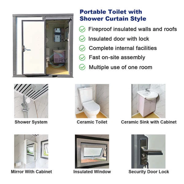 86"x64.6"x93" Portable Toilet w/ Shower Curtain Restroom Bathroom Mobile Toilet