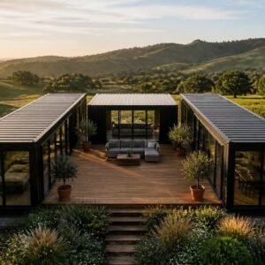 Trinity 100ft U-Shape Modular Container Home - 2 Bedroom, 2 Bathroom, Central Deck (Two 40ft + One 20ft)